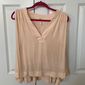 Free People High Low Blouse, Pastel Pink/Cream, Sleeveless, Size (S)